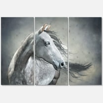 Designart ' Black and White Portrait Of A Wild Horse ' Farmhouse Canvas Wall Art Print
