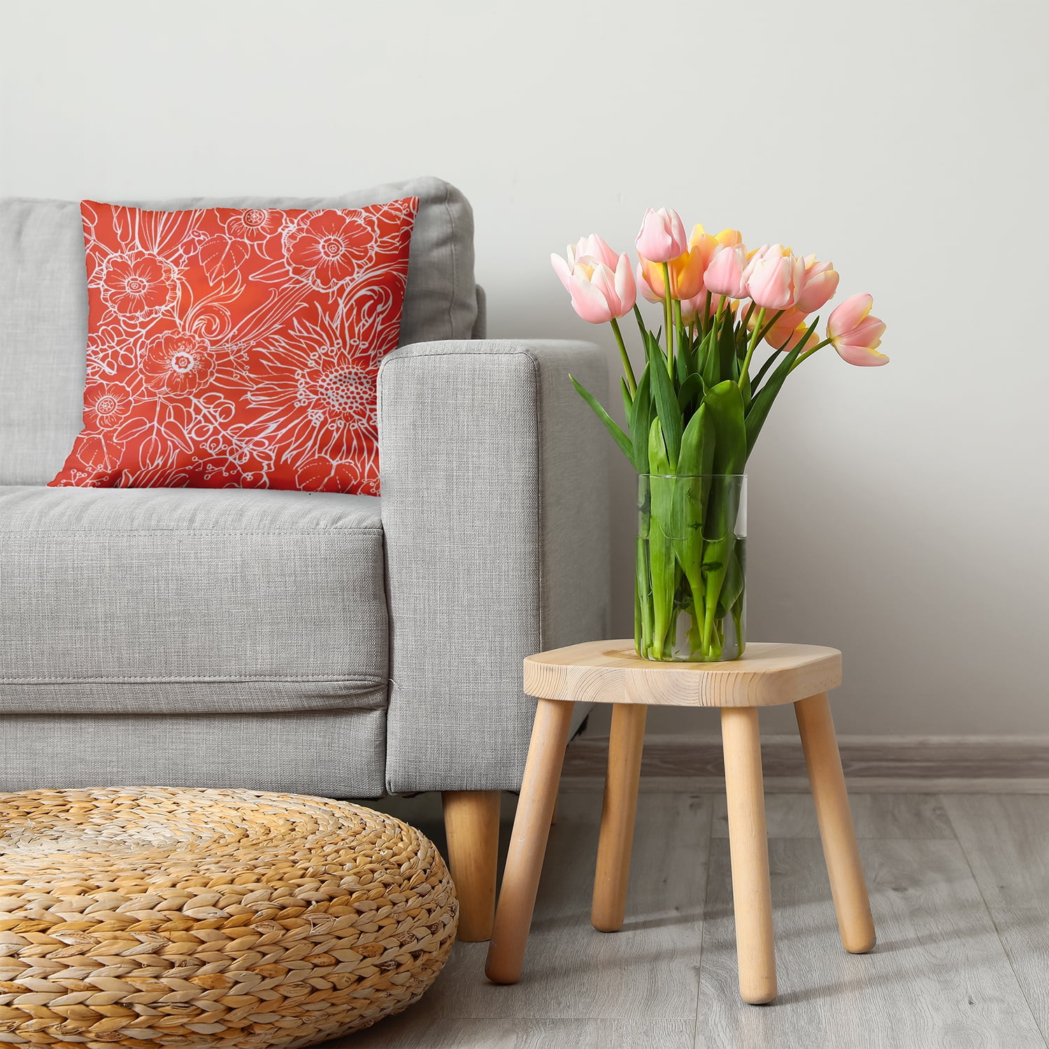 16"x16" Simply Daisy Zentangle Poly Accent Pillow, Orange Qty 1
