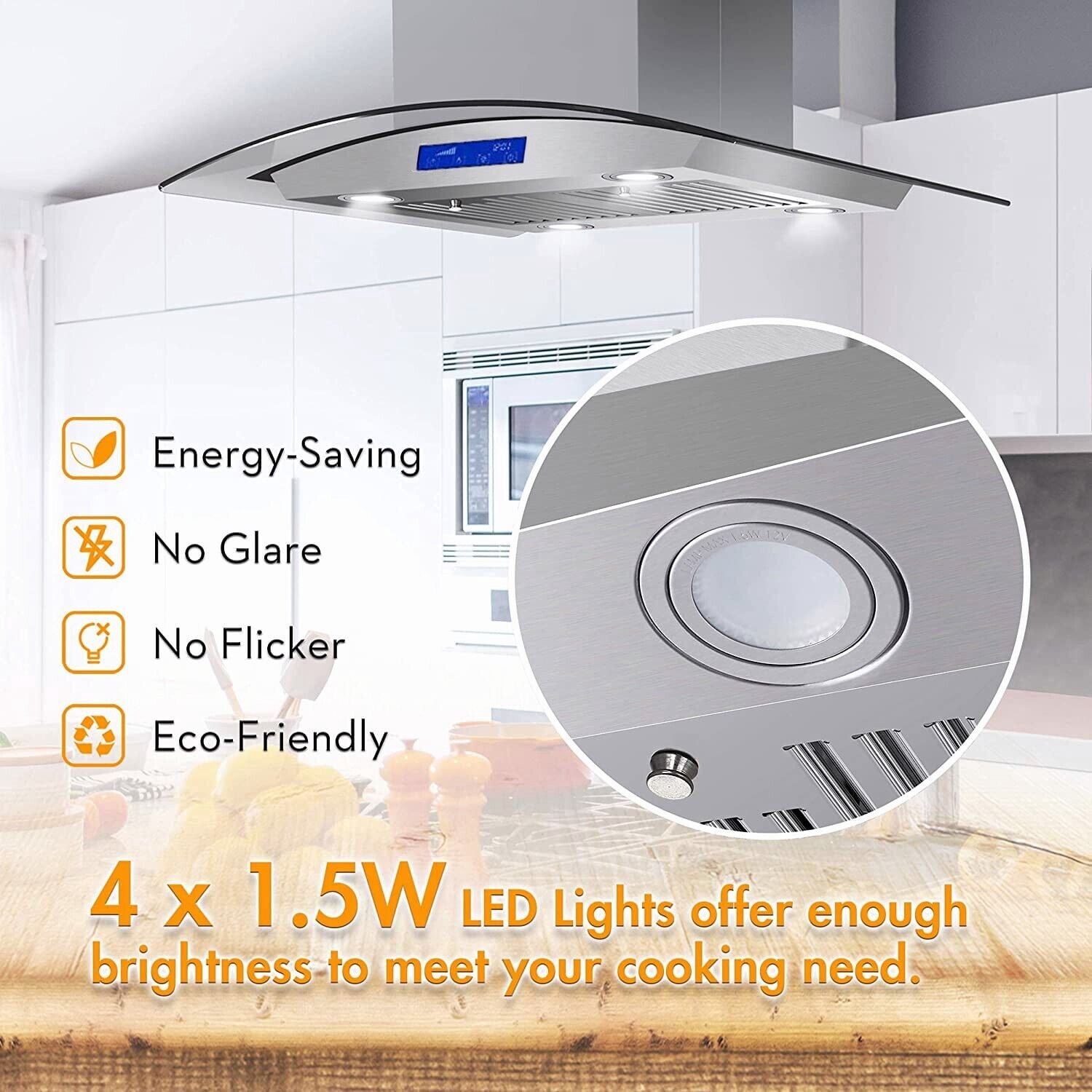 Joeaonz 30-Inch Island Range Hood 900 CFM Stainless Steel with Glass Touch Control & Reusable Filters