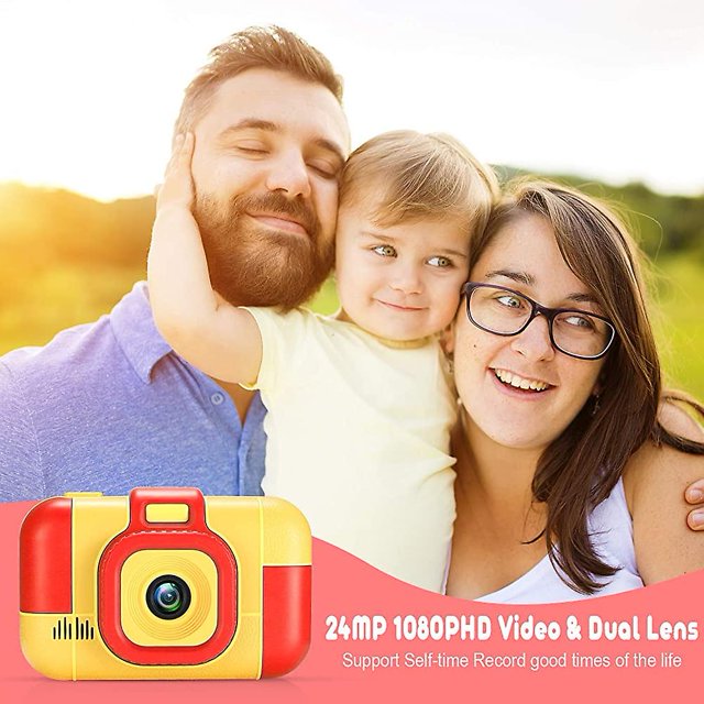 Cámara digital para niños 1080p Fhd Video 24mp Cámaras de juguete recargables Videocámara para niños para niñas Niños 3-8 años Cumpleaños Navidad Año nuevo Regalo Rojo LingWen 8390611415495