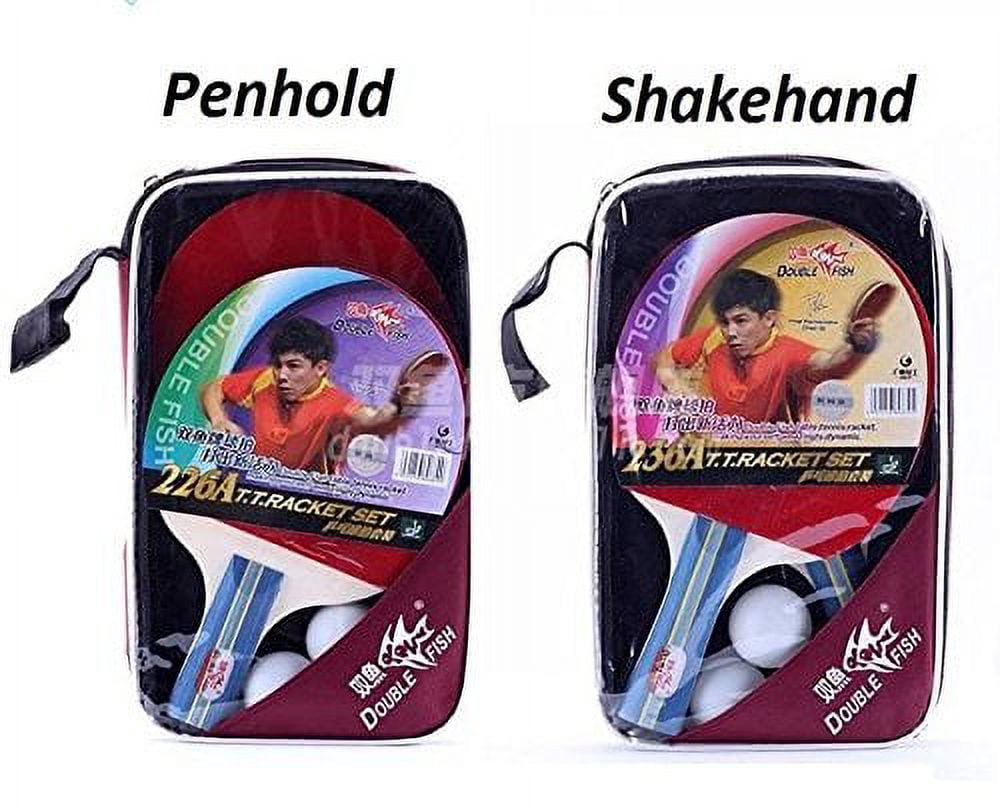 Double Fish Premium 2 Players Table Tennis Set - 2 Paddles, 3 Balls & Travel Case (Penhold)