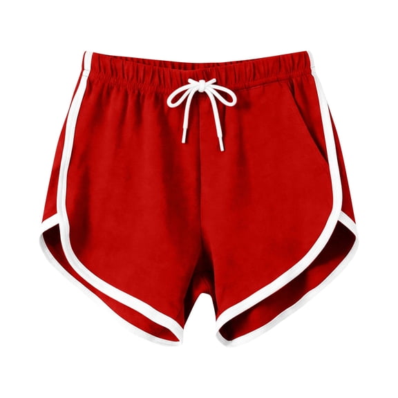 Wensltd Women 2PC Casual Workout Shorts with White Trim Elastic Waist Drawstring Summer Shorts Red