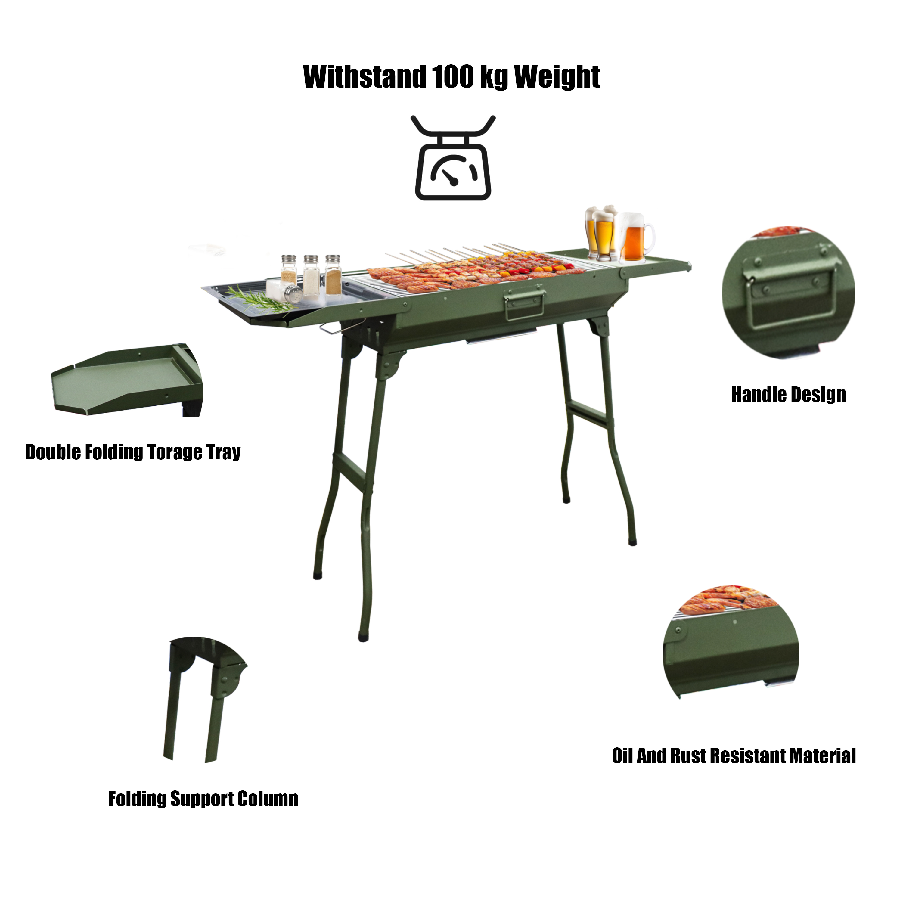 Folding Portable Charcoal Grill, KIICHI TERASAWA Camping BBQ Carbon Grill