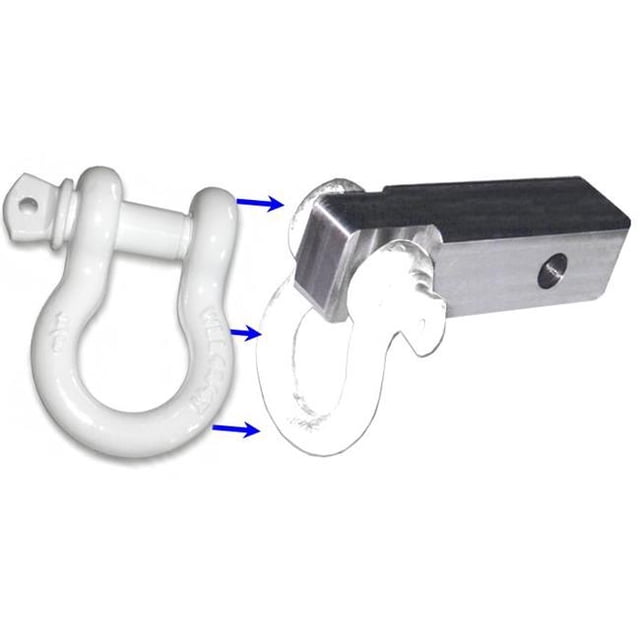 Support de Récepteur de 2 Pouces (Aluminium) avec D-Manille SUPER Blanc Poudré (Récupération hors Route)