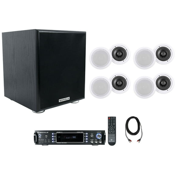 Rockville Home Stereo Receiver Amplifier 8) 6.5" Ceiling Speakers 6.5" Subwoofer