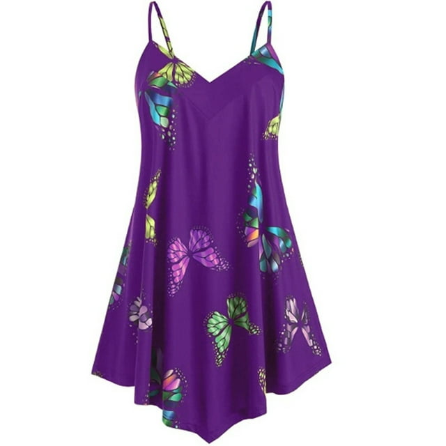 Plus Size Vest Women Sleeveless Vest Plus Size Spaghetti Strap Butterfly Print Tank Top
