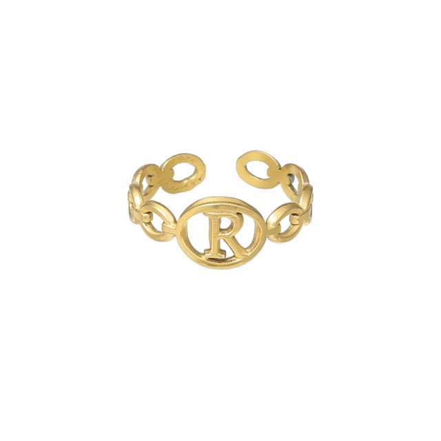 Anillo de 26 letras chapado en oro de acero de titanio Anillo de dedo índice de apertura en inglés Anillo hueco Wmkox8yi sjalhkljlk1981