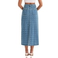 thumbnail image 3 of Falda de mezclilla Miaxi Inspire Chic para mujer, de cintura alta, con puntos suizos, abertura trasera, falda de columna casual, talla XL, azul claro, 3 of 6
