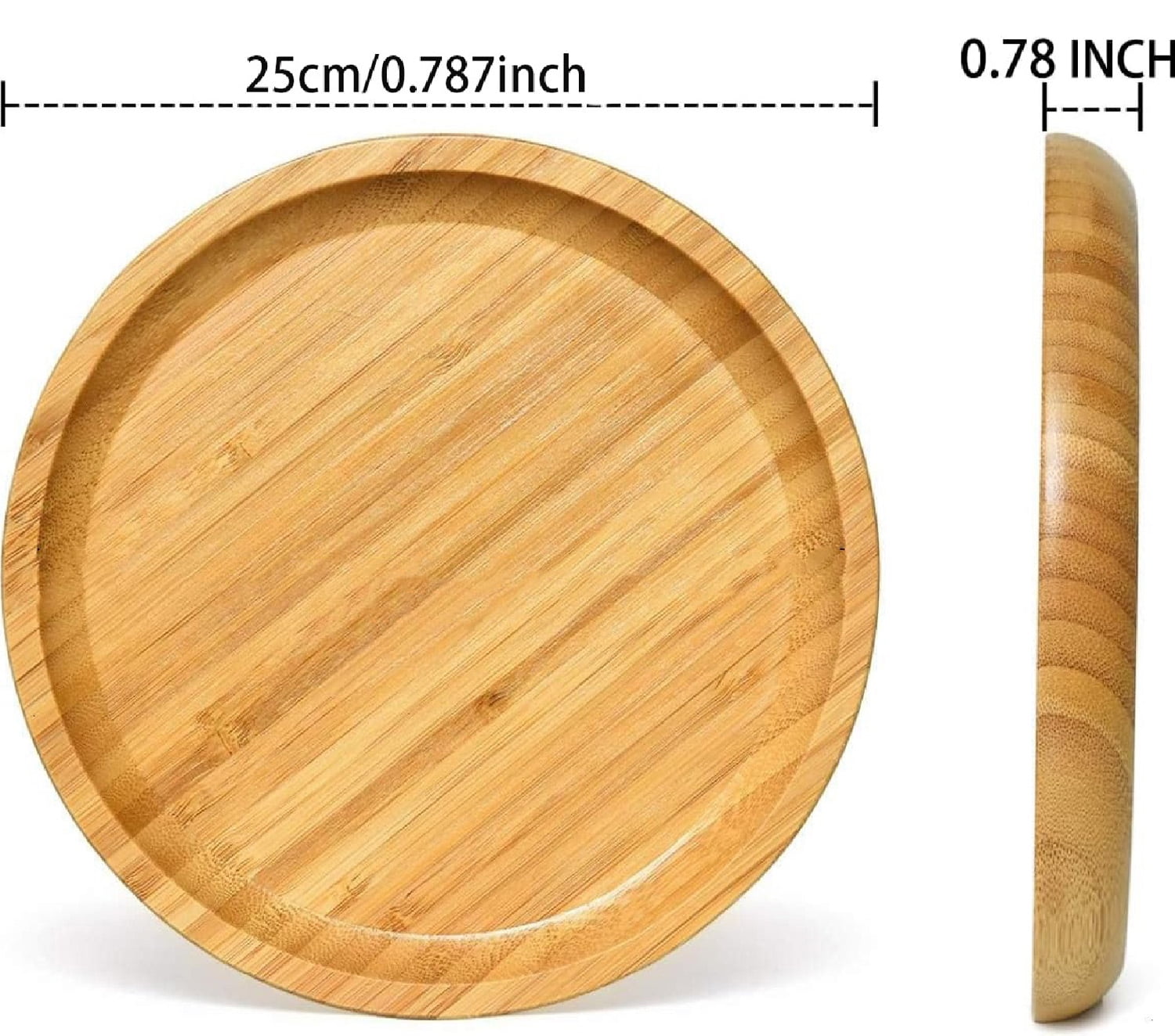 9.8 inch Bamboo Serving Tray,Bexikou Round Bamboo Tray, Wooden Serving Platter for Fruit, Bread, Salad Plate, Charcuterie Serving Board