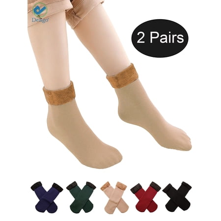 Deago 2 Pairs Women Men Wool Socks Winter Warm Thicken Thermal Soft Casual Solid Socks Home Snow Boots Velvet Floor Socks (Skin)
