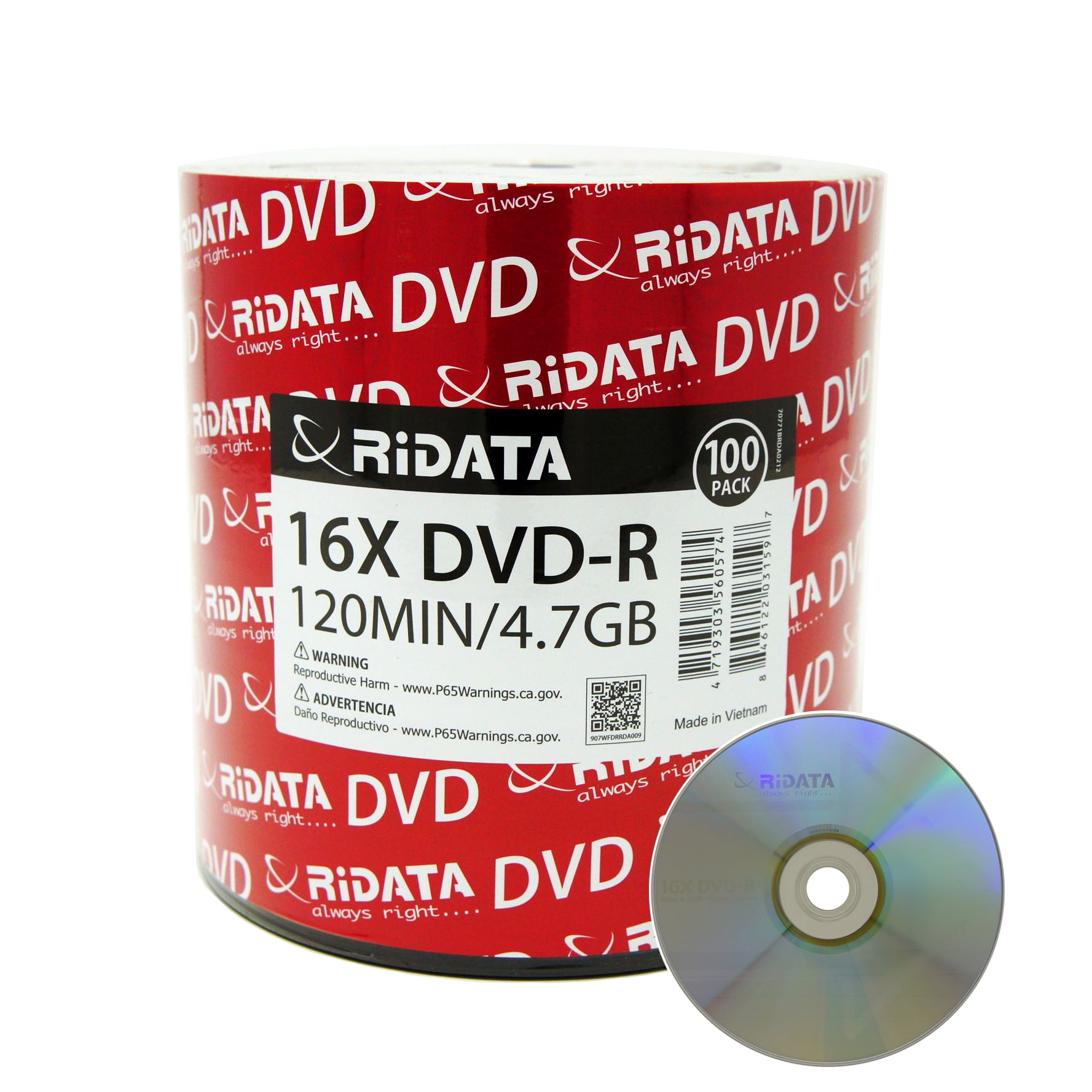 Windata DVD-R Discs 100 Pack 16x 4.7GB/120 Minute Inkjet Printable Blank Data Recordable Media 100-Pack Spindle 
