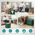 thumbnail image 3 of Ottoman with Storage, Small Storage Ottoman, Folding Foot Stool with Wood Legs for Living Room and Bedroom Linen Rest Seat, 15"x15"x15" - Dark Green, 3 of 6