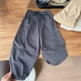thumbnail image 2 of Lenpel Boys' Cargo Joggers Toddler Elastic Waist Drawstring Athletic Pants Loose Casual Trousers with Pockets, 2 of 3