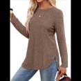 thumbnail image 2 of Camisas de Larga para Mujer, Blusas Tipo Túnica para Mujer, Suéteres Básicos Holgados y Elegantes con Cuello Redondo para Mujer. Caqui M, 2 of 7
