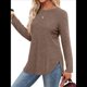 thumbnail image 2 of Camisas de Larga para Mujer, Blusas Tipo Túnica para Mujer, Suéteres Básicos Holgados y Elegantes con Cuello Redondo para Mujer. Caqui S, 2 of 7