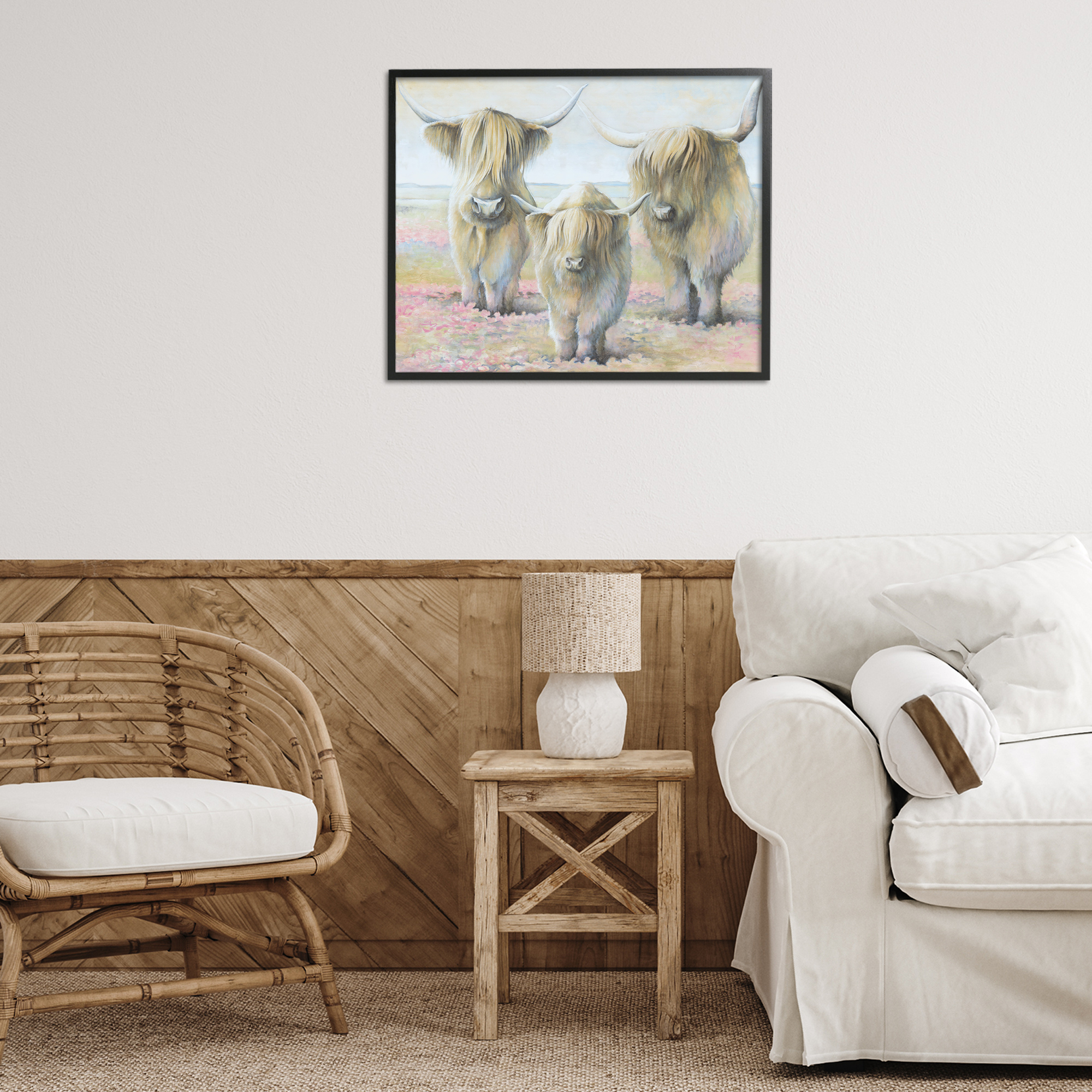 Stupell Industries Gentle Cattle Trio Animals & Insects Painting Black Framed Art Print Wall Art, 30 x 24