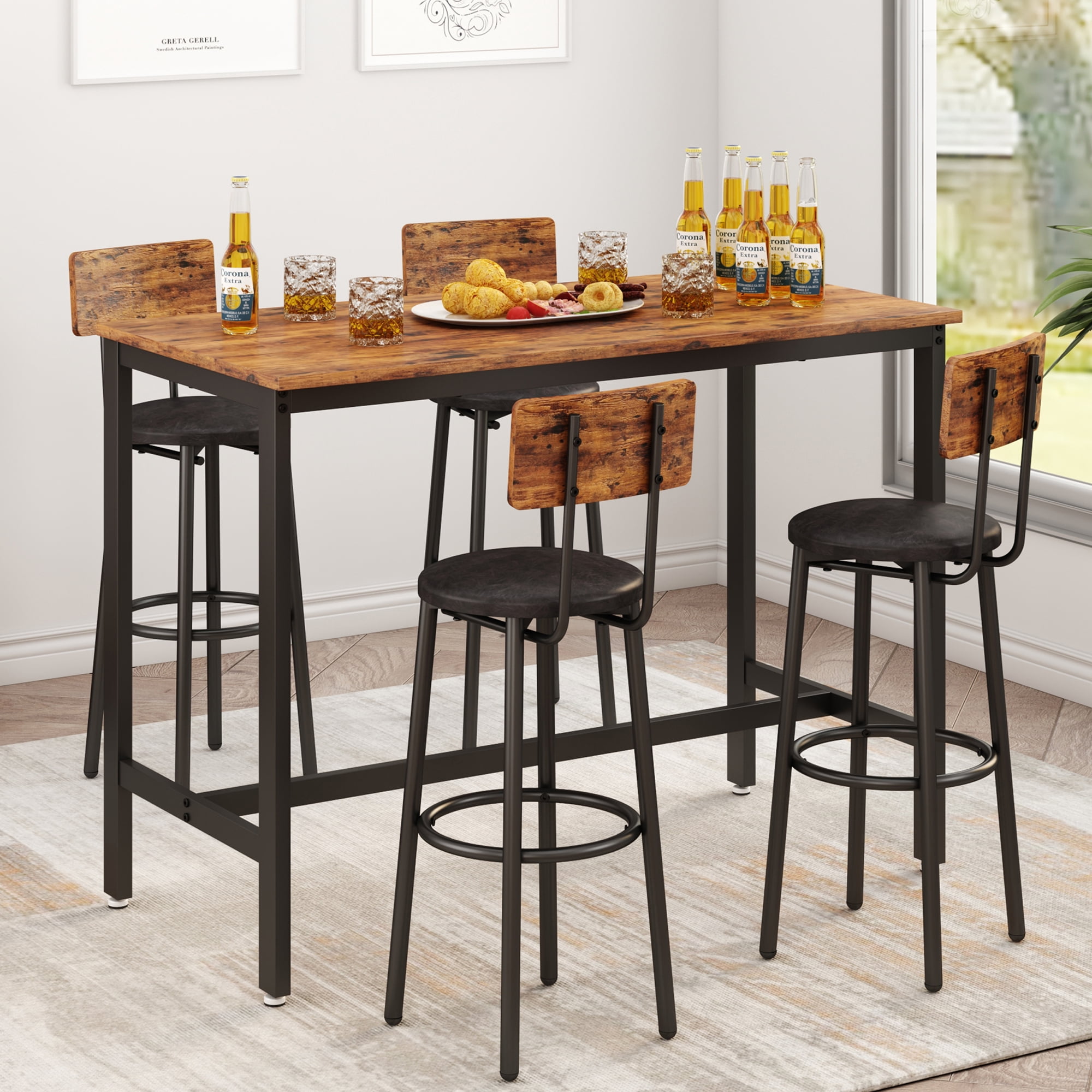 Kitchen Table and Chairs for 4, Wooden Dining Table Set, Breakfast Nook ...