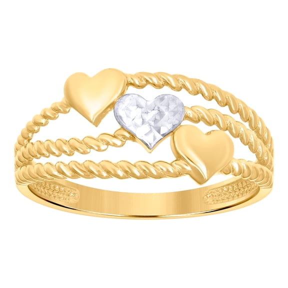10k Two-tone Gold Womens Triple Love Heart Ring 8.5mm Wide Statement Ring for Women - 1.6 Grams