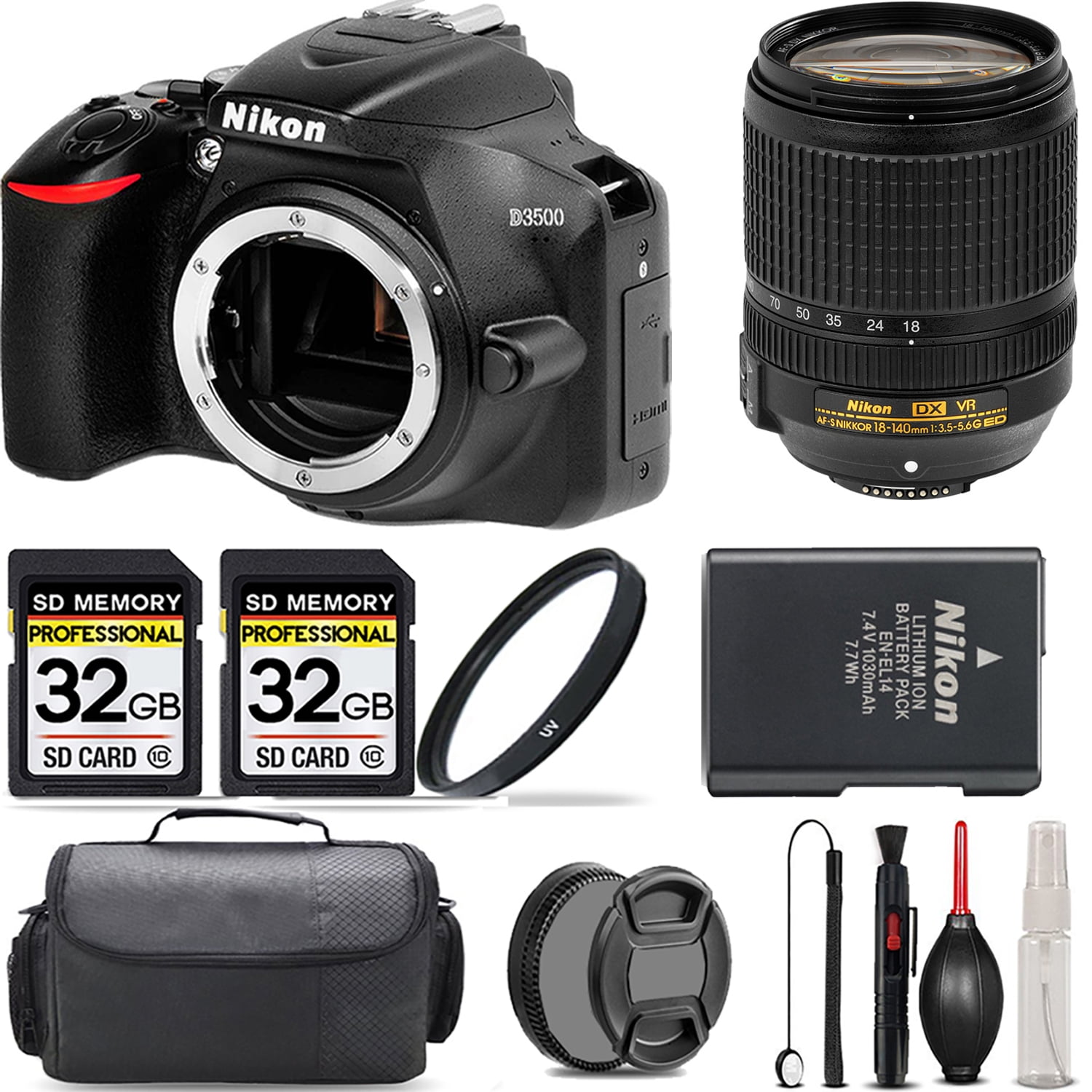 Nikon D7500 DSLR Camera Kit with 18-55mm VR Zoom Lens,32GB Memory,  Case,Tripod w/Hand Grip and More28pc Bundle 