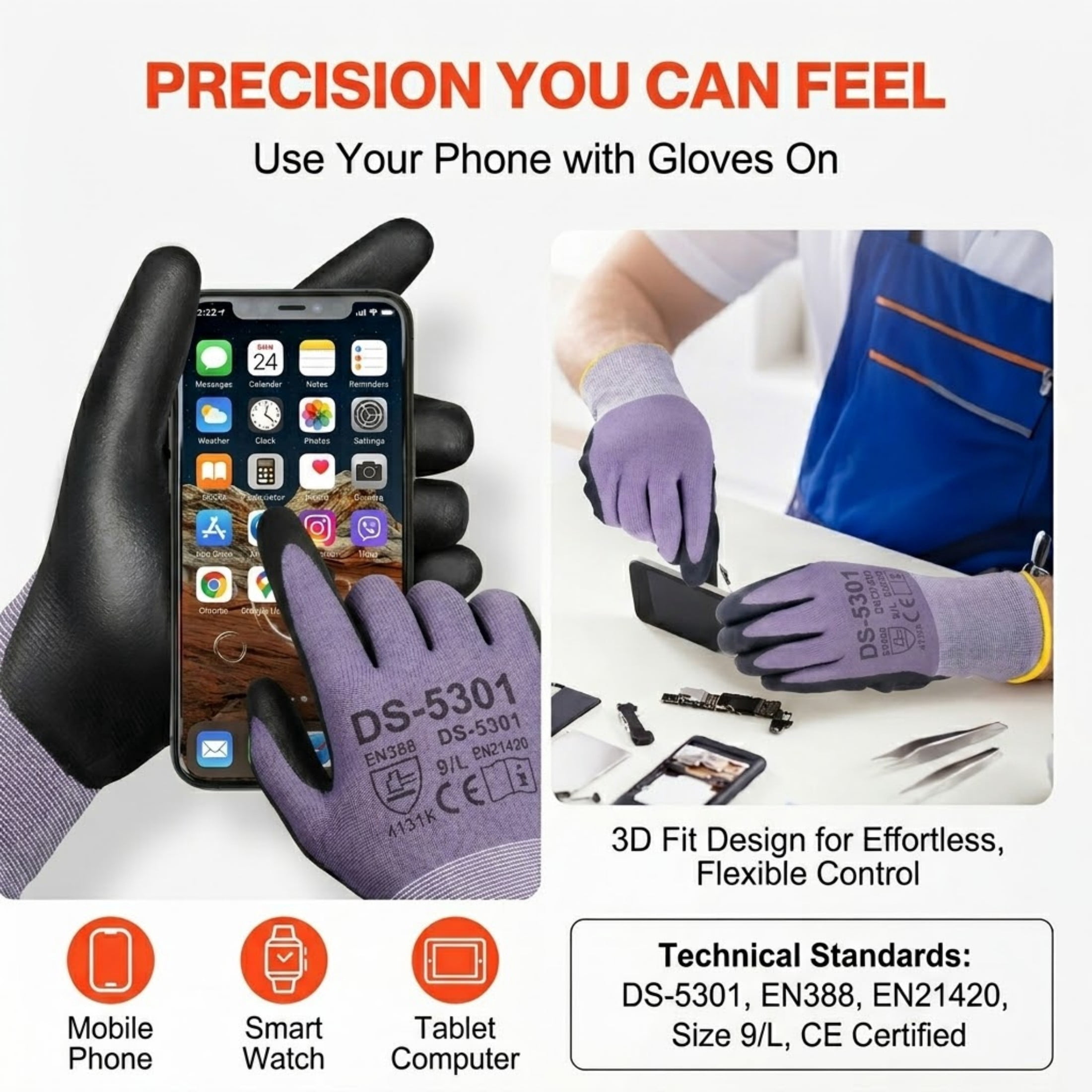 Work Gloves 12 Pairs Touch Screen Nitrile-Coated Garden Construction Gloves