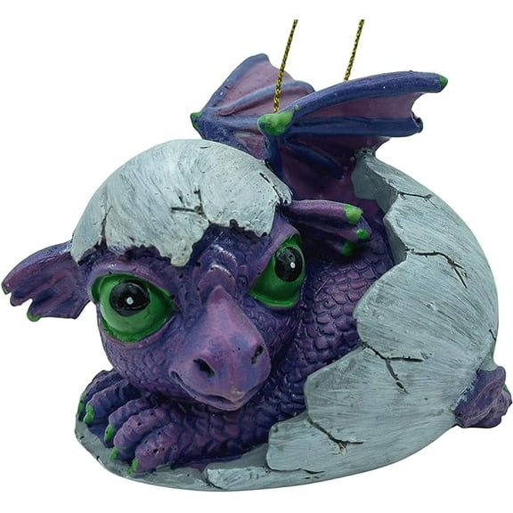 Purple Baby Dragon Hatching from Egg Christmas Tree Ornament