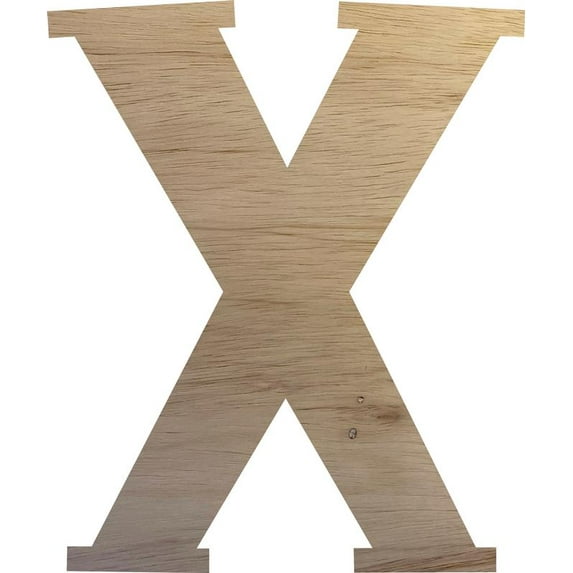 18'' Tall Unfinished Wooden Letter X, Paintable Blank Wood Material Letter
