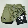 thumbnail image 3 of Pantalones cortos de compresión con estampado de araña para hombre, Shorts de entrenamiento atlético para gimnasio, Y2K, con bolsillos, 5 pulgadas, secado rápido, transpirables, 2 en 1, 3 of 5