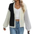 thumbnail image 3 of Women'S Color Block Open Front Cardigan Contrast Striped Chunky Cardigan Sweater Outerwear Coat Black XL, 3 of 9