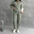 thumbnail image 2 of Wutalume Women's 2-Piece Solid Color Sportswear Set, Stand Collar Jacket and Straight Leg Pants, Casual Athletic Outfit,Army Green L, 2 of 4