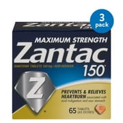 (3 pack) (3 Pack) Zantac 150mg Maximum Strength Ranitidine / Acid Reducer Tablets, 65ct