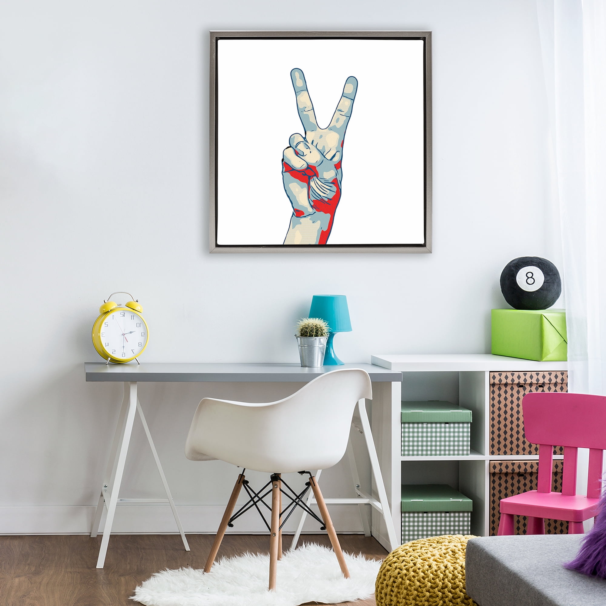 Stupell Industries Pop Style Peace Gesture Gray Framed Floater Canvas Wall Art, design by Kim Curinga