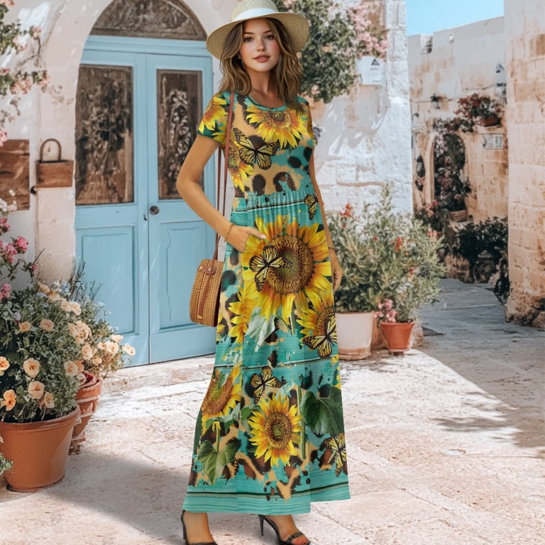 sunflower maxi dress Womens Preppy Cotton Blend With Scoop Neck & Long Sleeves Up To 50% Off it offers all Sunflower | PALE Lemon Ruched