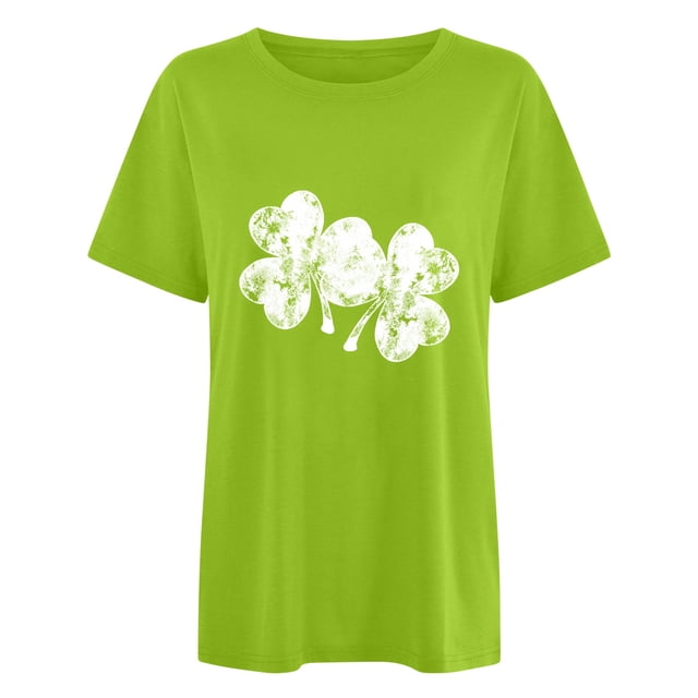 Penkiiy Mode Dames Imprimé Saint-Patrick Manches Courtes Col Rond Chemise Femme Décontractée Ample TP Vert Menthe