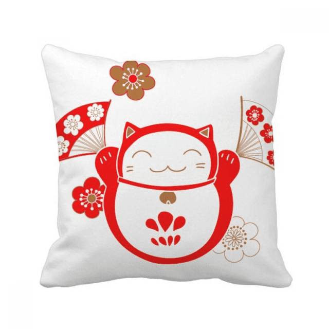 Chanceux Chance Chat Fleur Fan Japon Jeter Oreiller Couchage Canapé Housse de Coussin