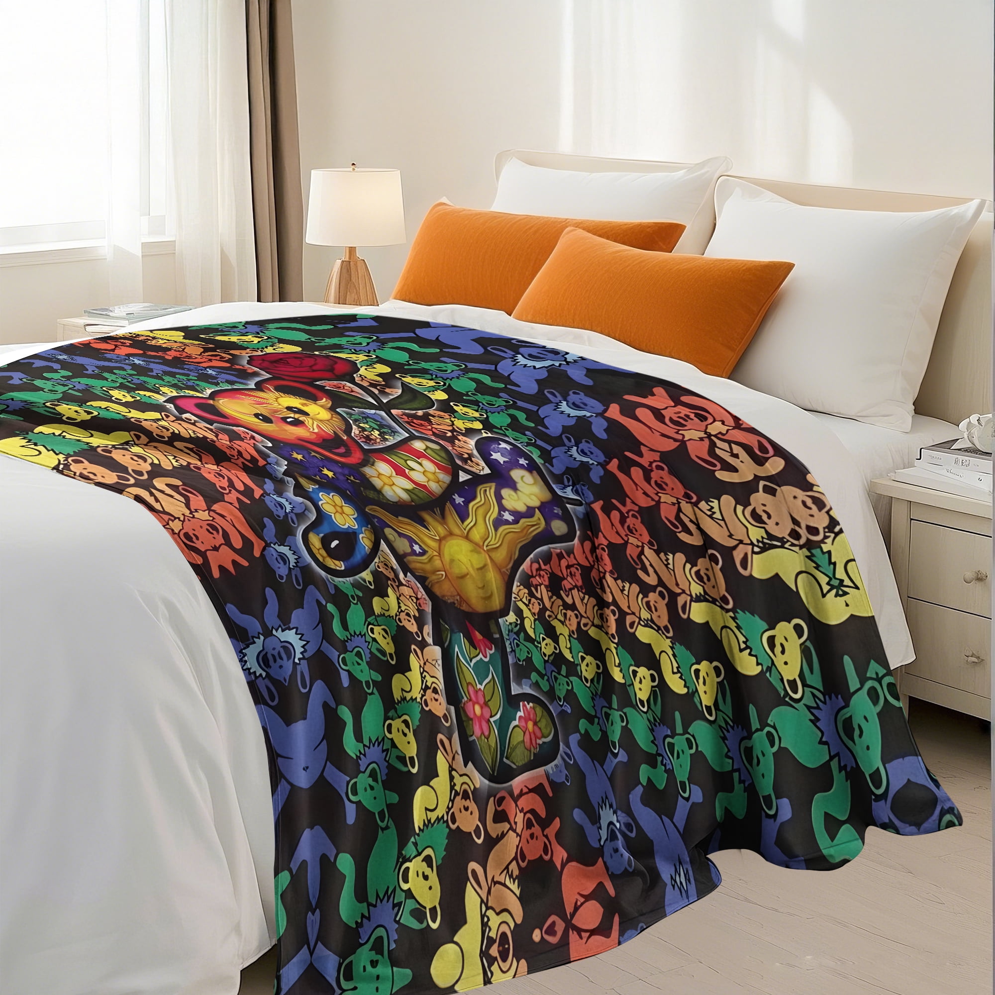 Flannel Fleece Throw Blanket Bed Blanket, Lightweight Cozy Plush Blanket for Sofa Couch, Colorful Bear 40"X50"