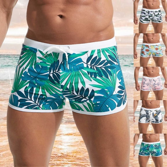 Mens Swim Trunks Quick Dry Beach Shorts All Over Print Flat Leg Swimwear Summer Bathing Suits Pink L