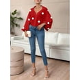 thumbnail image 3 of Women'S French Polka Dot Half-Open Collar Loose Bubble Long Sleeve Top Red Polka Dots XXL, 3 of 7