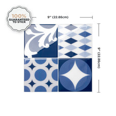 Smart Tiles Peel and Stick Backsplash, 5 Adhesive Tiles, Vintage Blue, 9"x9"