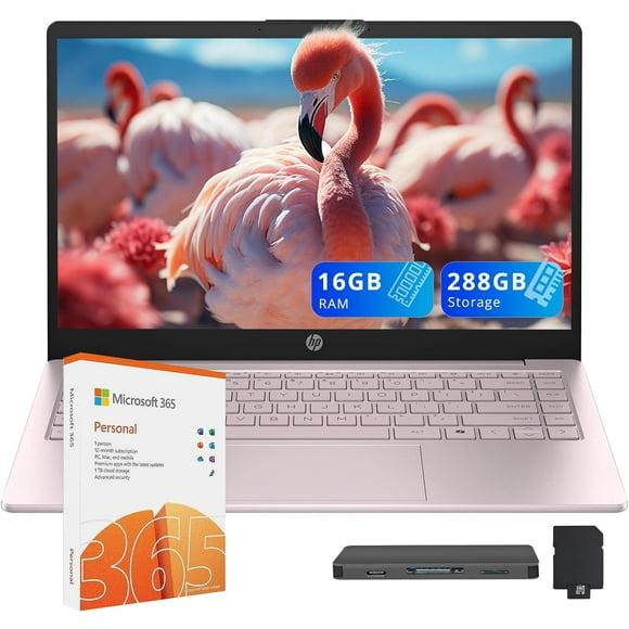 HP Stream 14" HD Laptop, Intel Processor N150, 16GB RAM, 288GB Storage(128GB SSD+160GB Docking Station Set), Intel Graphics, 1 Year Office 365, Copilot, Fast Charge, Wi-Fi, Win 11 S, Pink