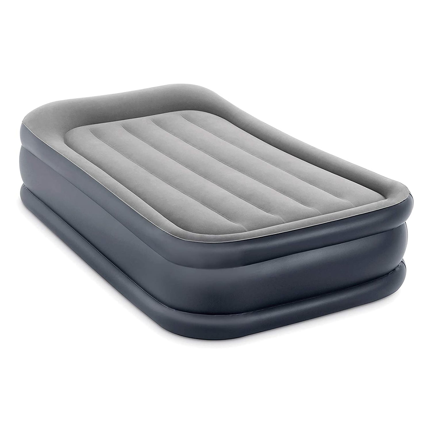 Gray Intex Twin Rest Raised Air Mattress with Built In Pillow and Electric Pump 