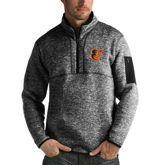Men's Antigua Heathered Black Baltimore Orioles Fortune Half-Zip Sweater