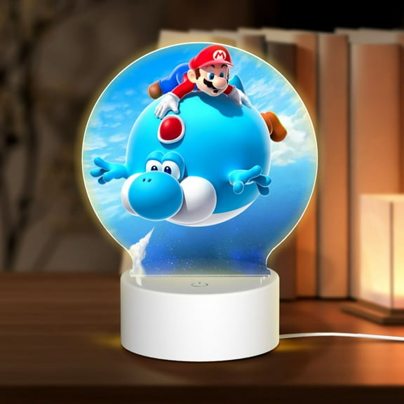 Game Super Mario Galaxy Round Acrylic Night Light Decoration USB Cable LED Lamp Base with Touch Control Adjustable 3 Light Modes Nightlight Decor