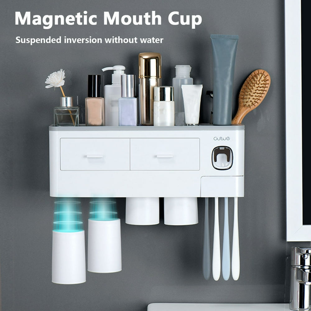 Toothbrush Holder Wall Mounted, Automatic Toothpaste Dispenser Squeezer Kit Toothbrush