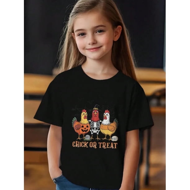 Funny Halloween Tee Chick Or Treat Halloween Chicken T-Shirt, 180g