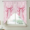 thumbnail image 2 of Pink Bow Swag Curtains for Kitchen/Bedroom/Living Room, Cute Watercolor Girls Cartoon Luxury Scalloped Curtains 63 Inch Long, Rod Pocket Window Swag Topper Curtains Valances 2 Panels Set 36"x63", 2 of 8