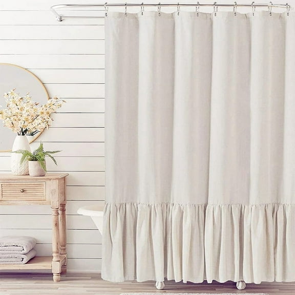 XmhyTop-A 1 Piece Shower Curtain Farmhouse, Ruffle Hem, Linen, Country, Vintage, Rustic Shower Curtain, 183*198cm,Stylish Decor for Home Bathroom,Beige