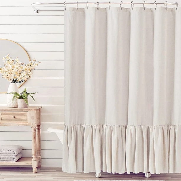 XmhyTop-A Cortina de ducha rústica de lino con dobladillo fruncido, estilo rústico, vintage, 91 x 183 cm, decoración elegante para el baño, color beige.