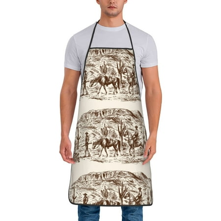 

Jgfou Western Desert Cowboys2 Print Anti-fouling Apron for Men Women Waterproof Oil-Proof Kitchen Apron with Adjustable Straps Pocket and No-Pill No-Fade Fabric