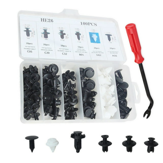 100 Pcs clips de Retenue pour Voiture Rivets de Corps Attaches Vis de Panneau de Garniture de Porte avec Outil de Retrait