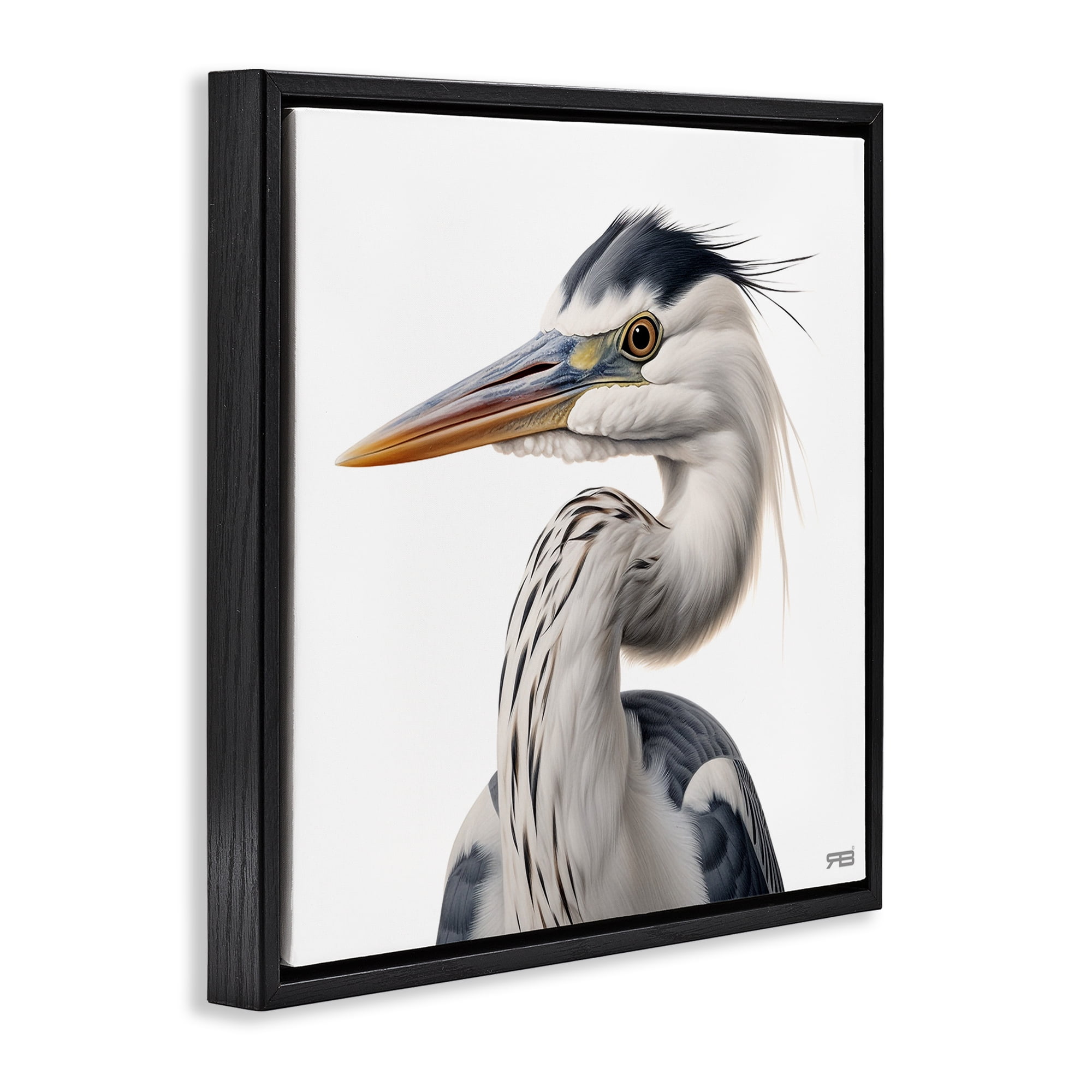 Stupell Industries Stoic Heron Looking Left Animals & Insects Painting Black Floater Framed Canvas Art Print Wall Art, 18 x 18